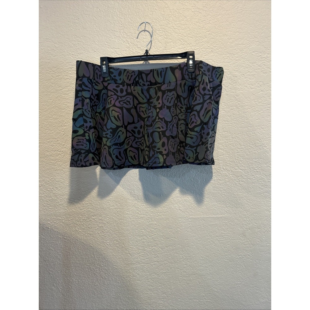 iHeartRaves Acid Smiley Rainbow Reflective Mini Skirt Women's Size 3XL